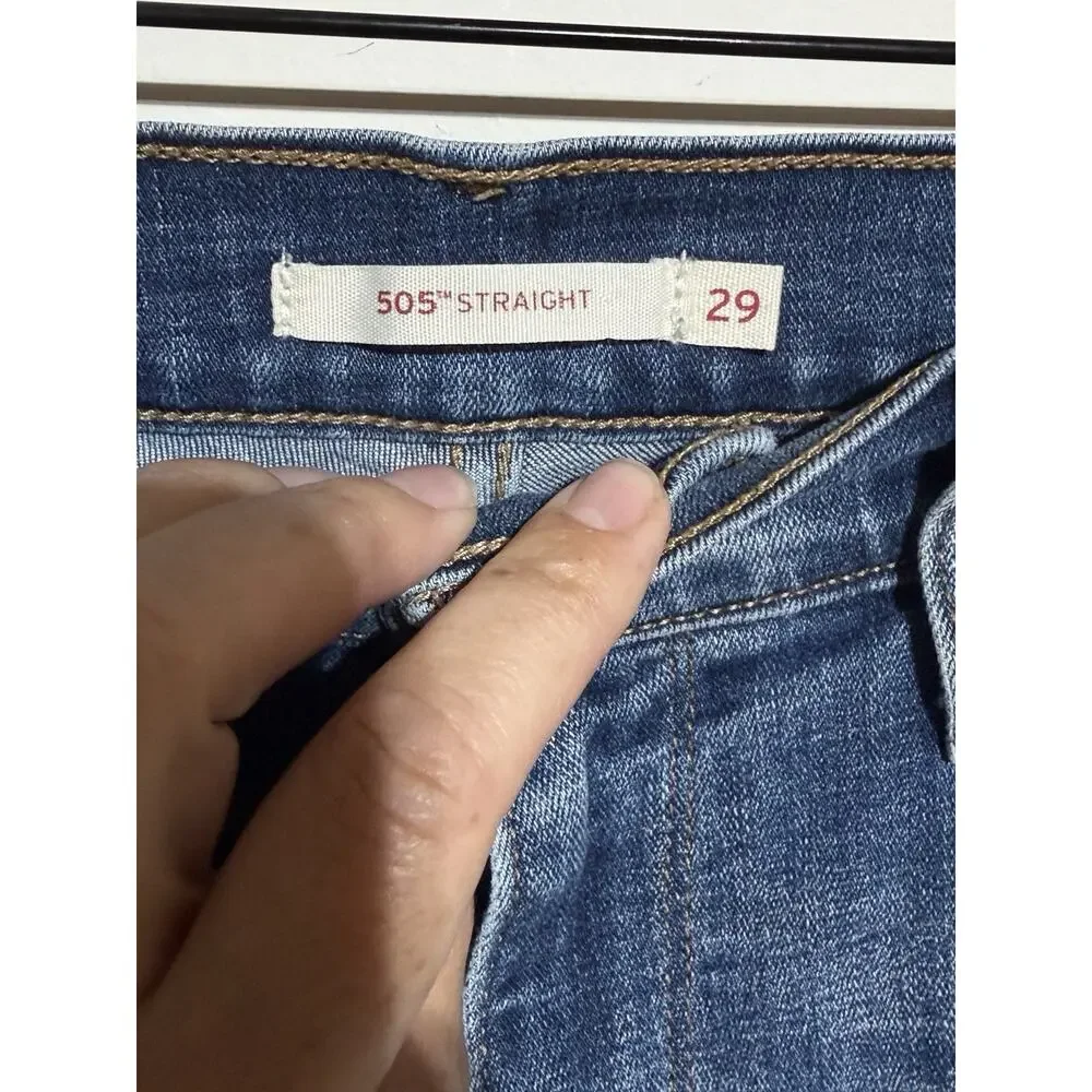 Levis 505 Straight Jeans Womens Size 29 Medium‎ Wash Blue Stretch 5 Pockets